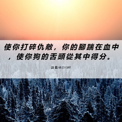 Picture 06 - 詩 篇 68:23 CUVT - 使 你 打 碎 仇 敵 ， 你 的 腳 踹 在 - Bible Verse Picture