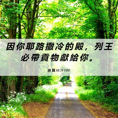 Picture 06 - 詩 篇 68:29 CUVT - 因 你 耶 路 撒 冷 的 殿 ， 列 王 必 - Bible Verse Picture