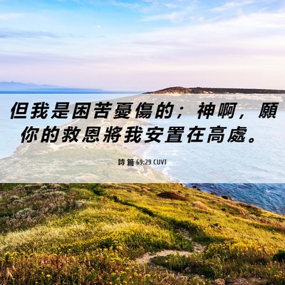 Picture 06 - 詩 篇 69:29 CUVT - 但 我 是 困 苦 憂 傷 的 ； 神 啊 ， - Bible Verse Picture
