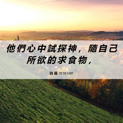 Picture 06 - 詩 篇 78:18 CUVT - 他 們 心 中 試 探 神 ， 隨 自 己 所 - Bible Verse Picture