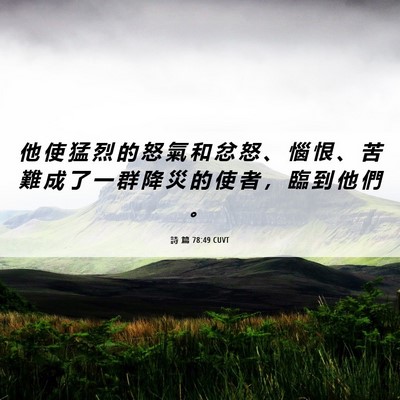 Picture 06 - 詩 篇 78:49 CUVT - 他 使 猛 烈 的 怒 氣 和 忿 怒 、 惱 - Bible Verse Picture