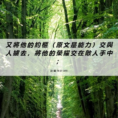 Picture 06 - 詩 篇 78:61 CUVT - 又 將 他 的 約 櫃 （ 原 文 是 能 力 - Bible Verse Picture