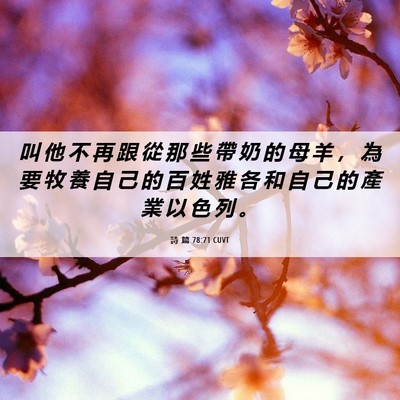 Picture 06 - 詩 篇 78:71 CUVT - 叫 他 不 再 跟 從 那 些 帶 奶 的 母 - Bible Verse Picture