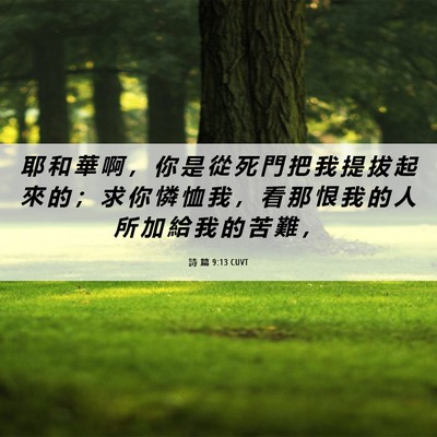 Picture 06 - 詩 篇 9:13 CUVT - 耶 和 華 啊 ， 你 是 從 死 門 把 我 - Bible Verse Picture