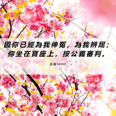Picture 06 - 詩 篇 9:4 CUVT - 因 你 已 經 為 我 伸 冤 ， 為 我 辨 - Bible Verse Picture