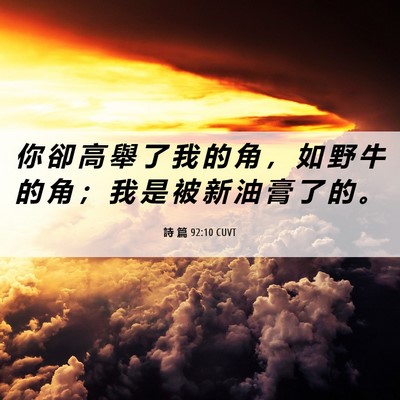 Picture 06 - 詩 篇 92:10 CUVT - 你 卻 高 舉 了 我 的 角 ， 如 野 牛 - Bible Verse Picture