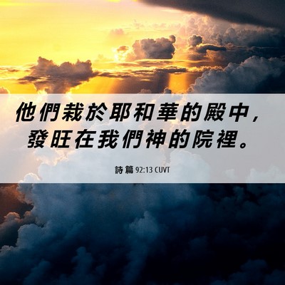 Picture 06 - 詩 篇 92:13 CUVT - 他 們 栽 於 耶 和 華 的 殿 中 ， 發 - Bible Verse Picture