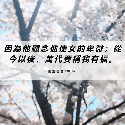Picture 06 - 路 加 福 音 1:48 CUVT - 因 為 他 顧 念 他 使 女 的 卑 微 ； - Bible Verse Picture
