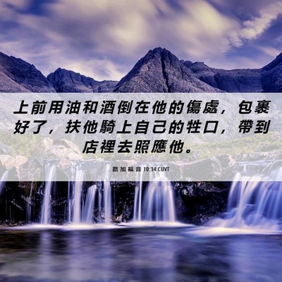 Picture 06 - 路 加 福 音 10:34 CUVT - 上 前 用 油 和 酒 倒 在 他 的 傷 處 - Bible Verse Picture
