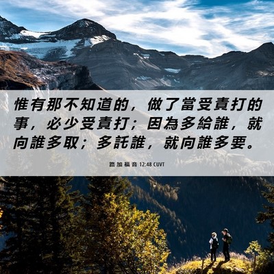 Picture 06 - 路 加 福 音 12:48 CUVT - 惟 有 那 不 知 道 的 ， 做 了 當 受 - Bible Verse Picture