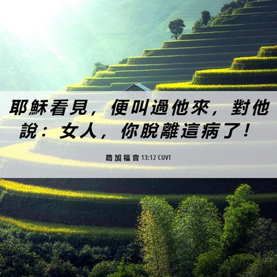 Picture 06 - 路 加 福 音 13:12 CUVT - 耶 穌 看 見 ， 便 叫 過 他 來 ， 對 - Bible Verse Picture