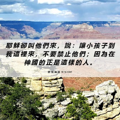 Picture 06 - 路 加 福 音 18:16 CUVT - 耶 穌 卻 叫 他 們 來 ， 說 ： 讓 小 - Bible Verse Picture