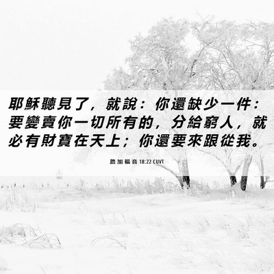 Picture 06 - 路 加 福 音 18:22 CUVT - 耶 穌 聽 見 了 ， 就 說 ： 你 還 缺 - Bible Verse Picture