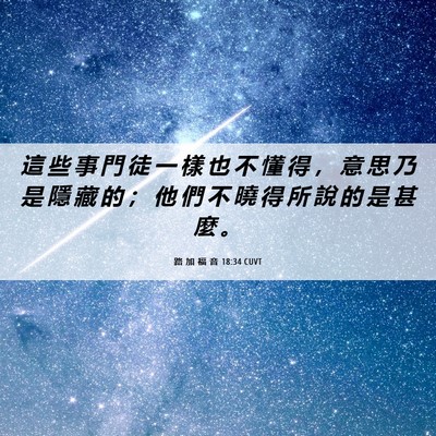 Picture 06 - 路 加 福 音 18:34 CUVT - 這 些 事 門 徒 一 樣 也 不 懂 得 ， - Bible Verse Picture