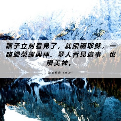 Picture 06 - 路 加 福 音 18:43 CUVT - 瞎 子 立 刻 看 見 了 ， 就 跟 隨 耶 - Bible Verse Picture