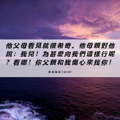 Picture 06 - 路 加 福 音 2:48 CUVT - 他 父 母 看 見 就 很 希 奇 。 他 母 - Bible Verse Picture