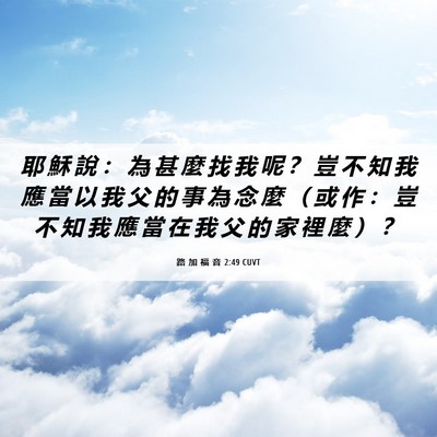 Picture 06 - 路 加 福 音 2:49 CUVT - 耶 穌 說 ： 為 甚 麼 找 我 呢 ？ 豈 - Bible Verse Picture