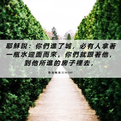Picture 06 - 路 加 福 音 22:10 CUVT - 耶 穌 說 ： 你 們 進 了 城 ， 必 有 - Bible Verse Picture