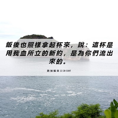 Picture 06 - 路 加 福 音 22:20 CUVT - 飯 後 也 照 樣 拿 起 杯 來 ， 說 ： - Bible Verse Picture