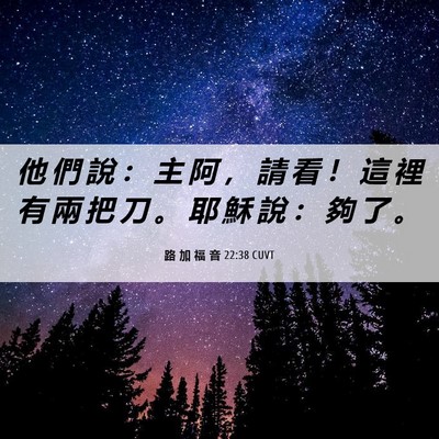 Picture 06 - 路 加 福 音 22:38 CUVT - 他 們 說 ： 主 阿 ， 請 看 ！ 這 裡 - Bible Verse Picture