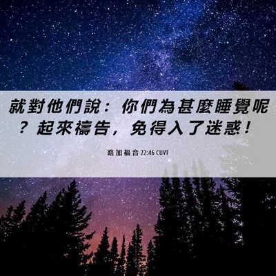 Picture 06 - 路 加 福 音 22:46 CUVT - 就 對 他 們 說 ： 你 們 為 甚 麼 睡 - Bible Verse Picture