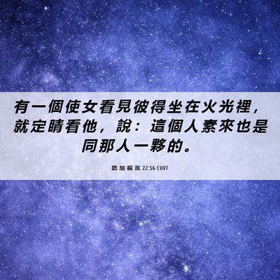 Picture 06 - 路 加 福 音 22:56 CUVT - 有 一 個 使 女 看 見 彼 得 坐 在 火 - Bible Verse Picture