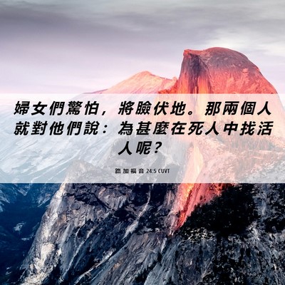 Picture 06 - 路 加 福 音 24:5 CUVT - 婦 女 們 驚 怕 ， 將 臉 伏 地 。 那 - Bible Verse Picture