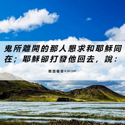 Picture 06 - 路 加 福 音 8:38 CUVT - 鬼 所 離 開 的 那 人 懇 求 和 耶 穌 - Bible Verse Picture