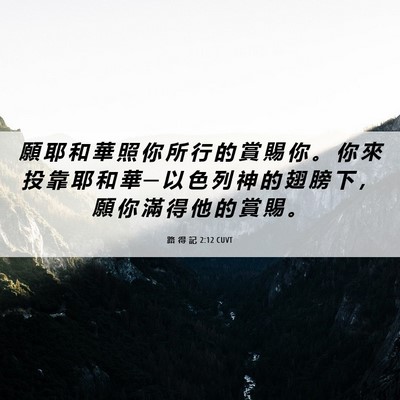 Picture 06 - 路 得 記 2:12 CUVT - 願 耶 和 華 照 你 所 行 的 賞 賜 你 - Bible Verse Picture