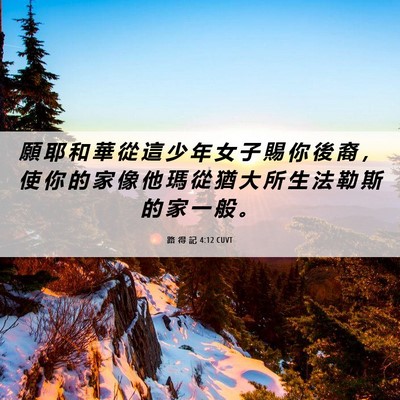 Picture 06 - 路 得 記 4:12 CUVT - 願 耶 和 華 從 這 少 年 女 子 賜 你 - Bible Verse Picture