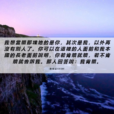 Picture 06 - 路 得 記 4:4 CUVT - 我 想 當 贖 那 塊 地 的 是 你 ， 其 - Bible Verse Picture