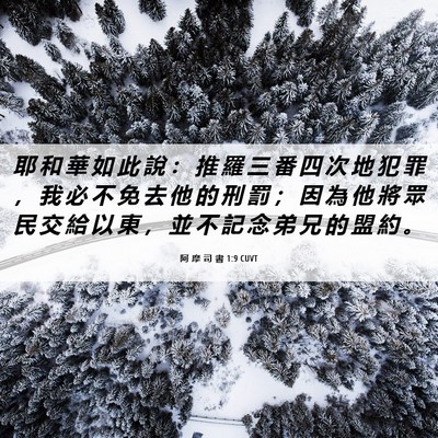 Picture 06 - 阿 摩 司 書 1:9 CUVT - 耶 和 華 如 此 說 ： 推 羅 三 番 四 - Bible Verse Picture