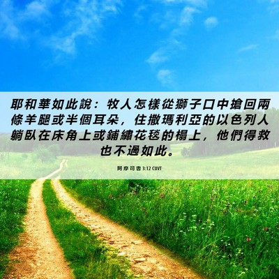 Picture 06 - 阿 摩 司 書 3:12 CUVT - 耶 和 華 如 此 說 ： 牧 人 怎 樣 從 - Bible Verse Picture