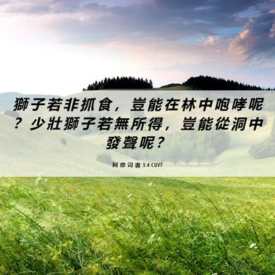 Picture 06 - 阿 摩 司 書 3:4 CUVT - 獅 子 若 非 抓 食 ， 豈 能 在 林 中 - Bible Verse Picture