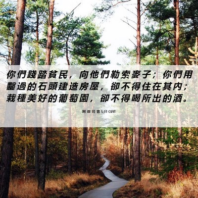 Picture 06 - 阿 摩 司 書 5:11 CUVT - 你 們 踐 踏 貧 民 ， 向 他 們 勒 索 - Bible Verse Picture