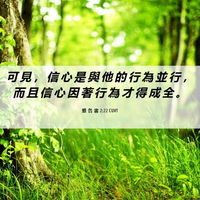 Picture 06 - 雅 各 書 2:22 CUVT - 可 見 ， 信 心 是 與 他 的 行 為 並 - Bible Verse Picture