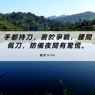 Picture 06 - 雅 歌 3:8 CUVT - 手 都 持 刀 ， 善 於 爭 戰 ， 腰 間 - Bible Verse Picture