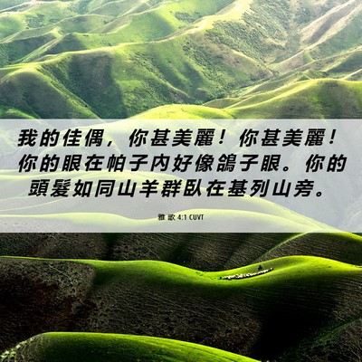 Picture 06 - 雅 歌 4:1 CUVT - 我 的 佳 偶 ， 你 甚 美 麗 ！ 你 甚 - Bible Verse Picture