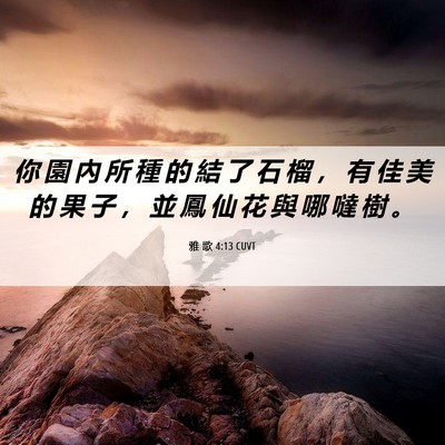 Picture 06 - 雅 歌 4:13 CUVT - 你 園 內 所 種 的 結 了 石 榴 ， 有 - Bible Verse Picture