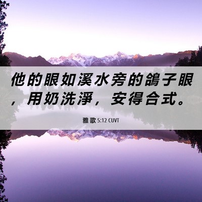 Picture 06 - 雅 歌 5:12 CUVT - 他 的 眼 如 溪 水 旁 的 鴿 子 眼 ， - Bible Verse Picture