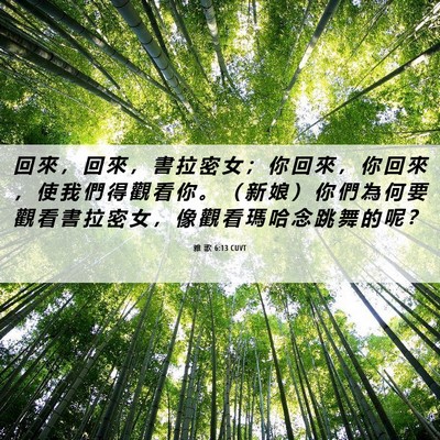 Picture 06 - 雅 歌 6:13 CUVT - 回 來 ， 回 來 ， 書 拉 密 女 ； 你 - Bible Verse Picture