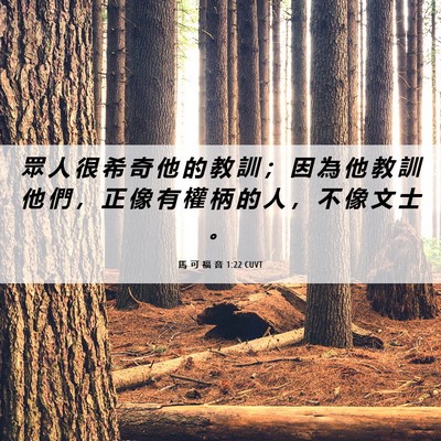 Picture 06 - 馬 可 福 音 1:22 CUVT - 眾 人 很 希 奇 他 的 教 訓 ； 因 為 - Bible Verse Picture