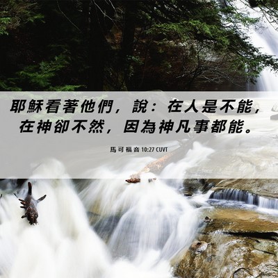 Picture 06 - 馬 可 福 音 10:27 CUVT - 耶 穌 看 著 他 們 ， 說 ： 在 人 是 - Bible Verse Picture