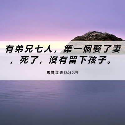 Picture 06 - 馬 可 福 音 12:20 CUVT - 有 弟 兄 七 人 ， 第 一 個 娶 了 妻 - Bible Verse Picture
