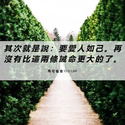Picture 06 - 馬 可 福 音 12:31 CUVT - 其 次 就 是 說 ： 要 愛 人 如 己 。 - Bible Verse Picture