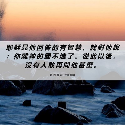Picture 06 - 馬 可 福 音 12:34 CUVT - 耶 穌 見 他 回 答 的 有 智 慧 ， 就 - Bible Verse Picture