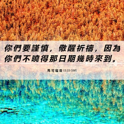 Picture 06 - 馬 可 福 音 13:33 CUVT - 你 們 要 謹 慎 ， 儆 醒 祈 禱 ， 因 - Bible Verse Picture