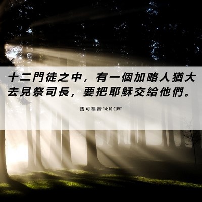 Picture 06 - 馬 可 福 音 14:10 CUVT - 十 二 門 徒 之 中 ， 有 一 個 加 略 - Bible Verse Picture