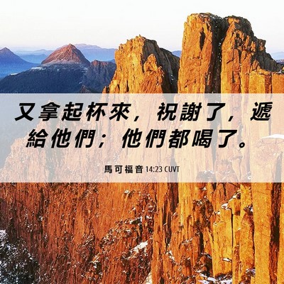 Picture 06 - 馬 可 福 音 14:23 CUVT - 又 拿 起 杯 來 ， 祝 謝 了 ， 遞 給 - Bible Verse Picture