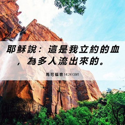 Picture 06 - 馬 可 福 音 14:24 CUVT - 耶 穌 說 ： 這 是 我 立 約 的 血 ， - Bible Verse Picture
